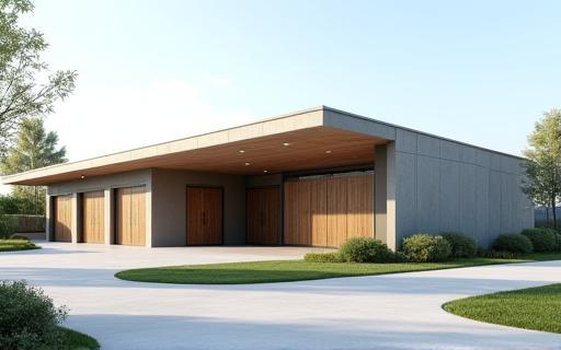 Exterior view of modern stables.