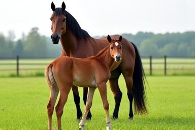 Mare and foal in a field.