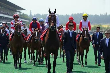 Horses parading before a race.