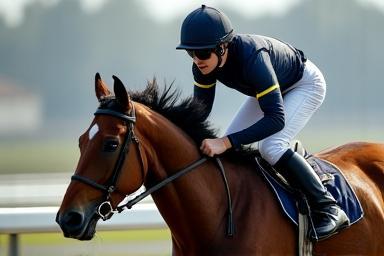 Jockey on a horse during training.