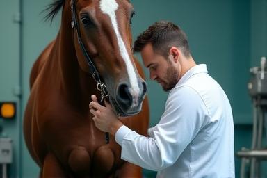 Veterinarian examining a horse.